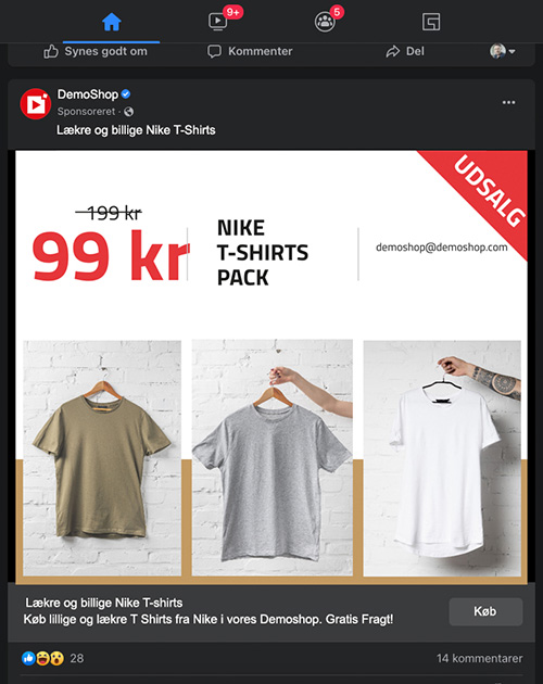 Facebook Ads eller Google Ads Søgning FB Annonce Eksempel på Facebook Ads